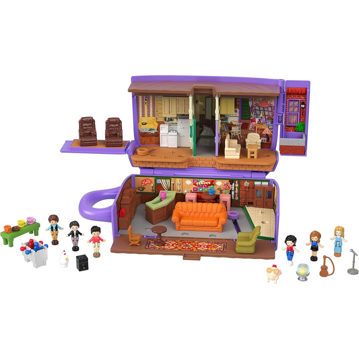 Коробка Polly Pocket Friends - кавова чашка Central Perk, 6 головних героїв, 9 аксесуарів, 3 локації Friends, преміальна упаковка,