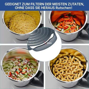 Дренажний допоміжний засіб для Thermomix TM5 TM6, Термозахисний затискач, Ливарний фільтр, Зливний ситечко для овочів, фруктів, Дренажний допоміжний засіб для Thermomix, TM5 TM6 Аксесуар Сито для локшини з Без BPA
