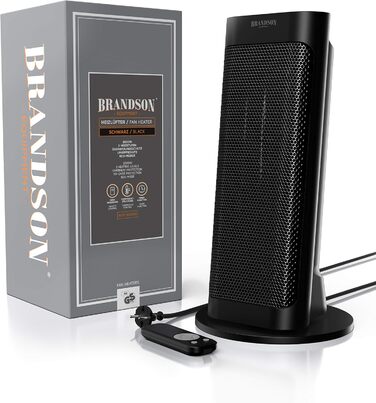 Енергозберігаючий, тихий електричний керамічний обігрівач - Електричний обігрівач з дистанційним керуванням - Коливання - Захист від перегріву - Термостат - Ванна кімната, спальня, вітальня B Чорний