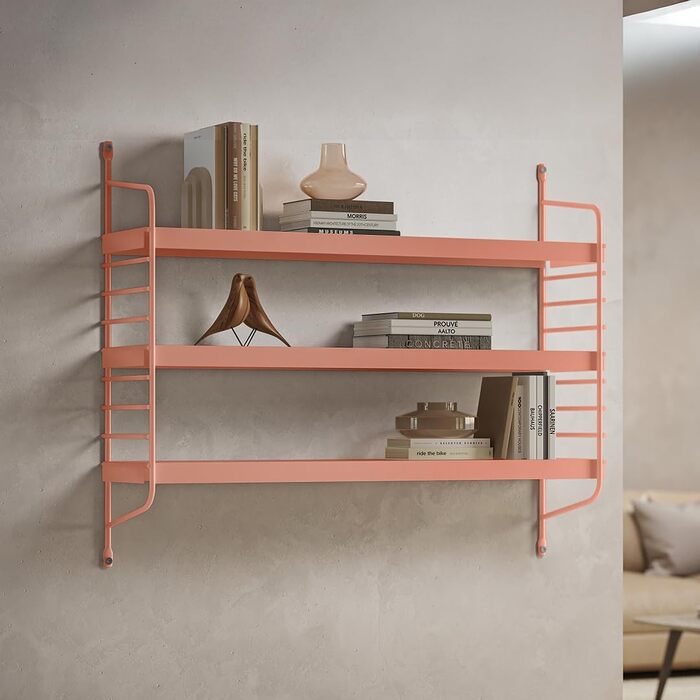 Металева настінна полиця skølm Mimir Плаваюча теракотова полиця Підвісна полиця з 3 регульованими полицями Модульна полиця-струна Вузька металева полиця для вітальні/кухні/ванної кімнати Сучасна кухонна полиця