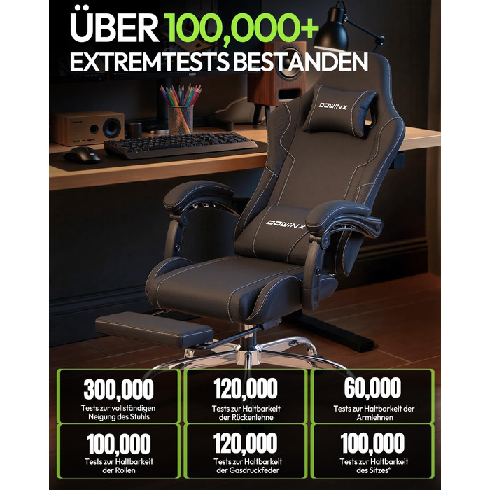 Ігрове крісло Dowinx, офісне крісло, масажне ігрове крісло з регульованими по висоті підлокітниками, ергономічне ігрове крісло з підставкою для ніг, м&39яке ігрове крісло, кут нахилу 150, вагу до 180 кг, чорний колір