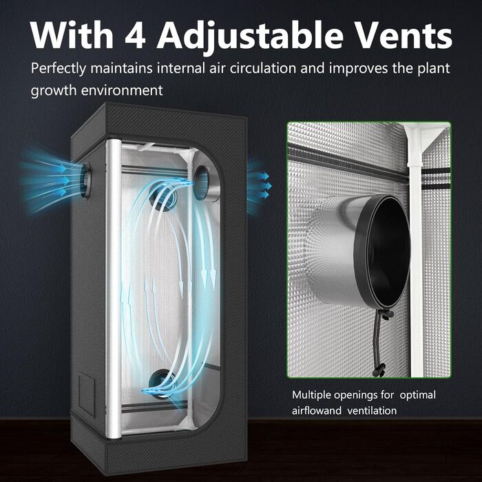 Повний набір наметів для вирощування TOPRON Набір для вирощування зі світлодіодною лампою для вирощування повного спектру потужністю 200 Вт з можливістю затемнення, набір наметів для вирощування 80x80x180 см Повний набір наметів для вирощування на гідропо
