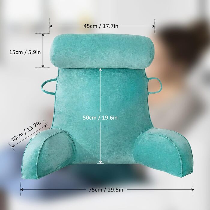 Подушка для читання MINGPINHUIUS XL для ліжка та дивана зі знімним валиком для шиї, ідеальна подушка для спини дорослих з піною з ефектом пам&39яті для комфортного читання, роботи, гри, перегляду телевізора, відпочинку (синя)