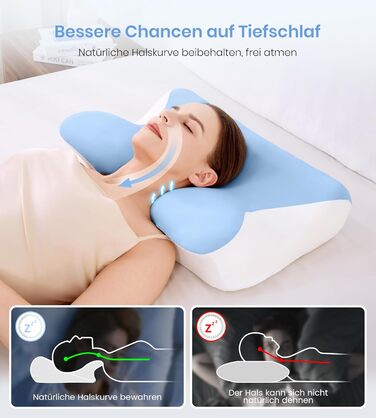 Подушка для шиї, ортопедична подушка з регульованою висотою з піни з ефектом пам&39яті, ергономічна подушка для шиї для сну на боці, спині та животі, подушка для сну на боці, 60x41,5x10/12 см, біло-синій