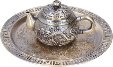 Ренґю Чайний Сервіз, Вишуканий Марокканський Вінтажний Набір для Чаювання з Металу на 4 Особи з Чашками та Блюдцями, Розкішний Рельєфний Візерунок для Декору Столу, Подарунок