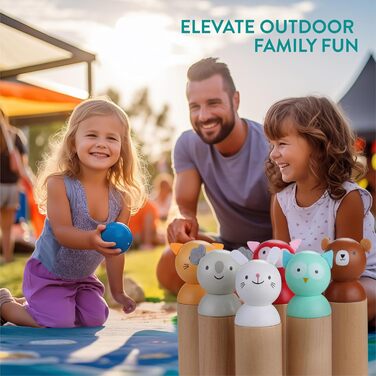 Набір для боулінгу Navaris для дітей - Гра Skittles для дітей - Дерев&39яні кеглі - Іграшка для вулиці для дітей віком від 2 років - Дерев&39яна гра Skittles - 6 предметів