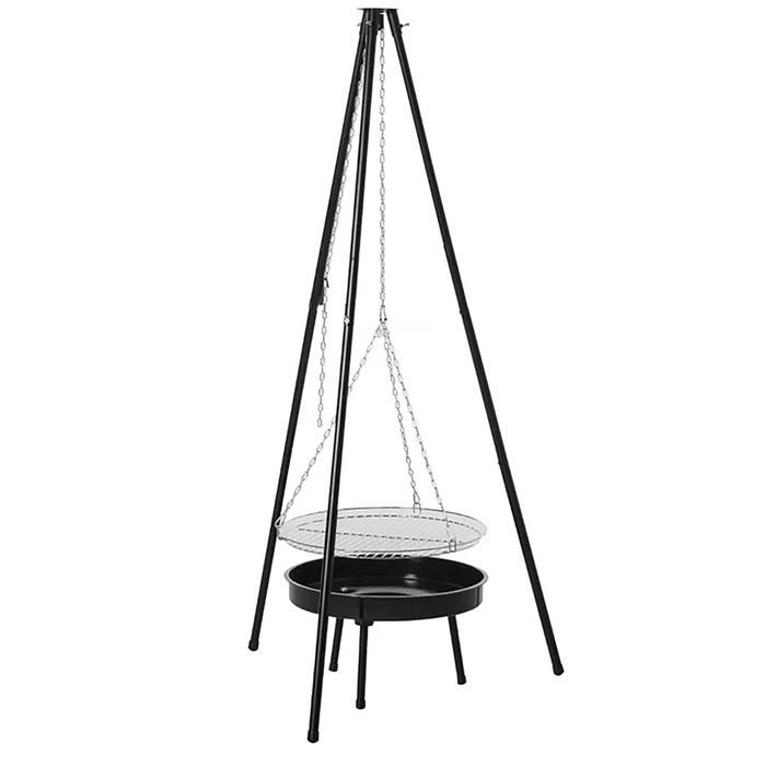 Гриль-тринога з ланцюгом, висота 150 см, з решіткою 46 см, чашею для вогню 50 см, вугільний гриль