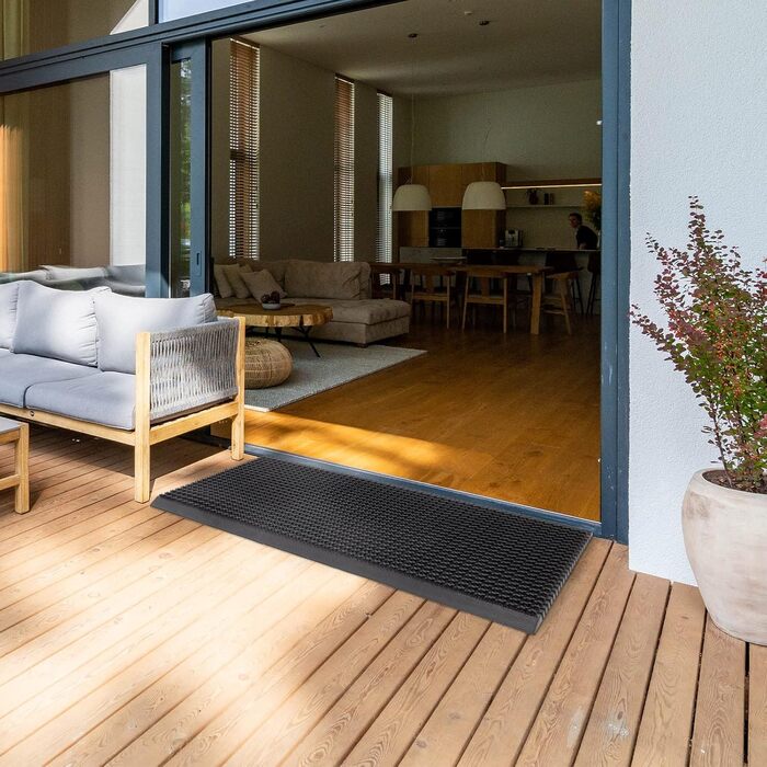 Килимок для дверей KARAT для використання в приміщенні та на вулиці - Килимок для дверей з міцними щітками - Вхідний килимок - Килимок для бруду, скребок для взуття, килимок для дверей (60 x 90 см, гума) Гума 60 x 90 см (прямокутний)