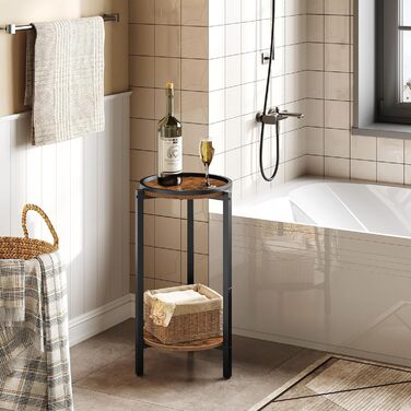 Журнальний столик HOOBRO, маленький столик, 2-ярусний круглий журнальний столик, столик-диван, столик для напоїв, для невеликих приміщень, вітальні, спальні, вінтажний коричневий та чорний EBF167BZ01