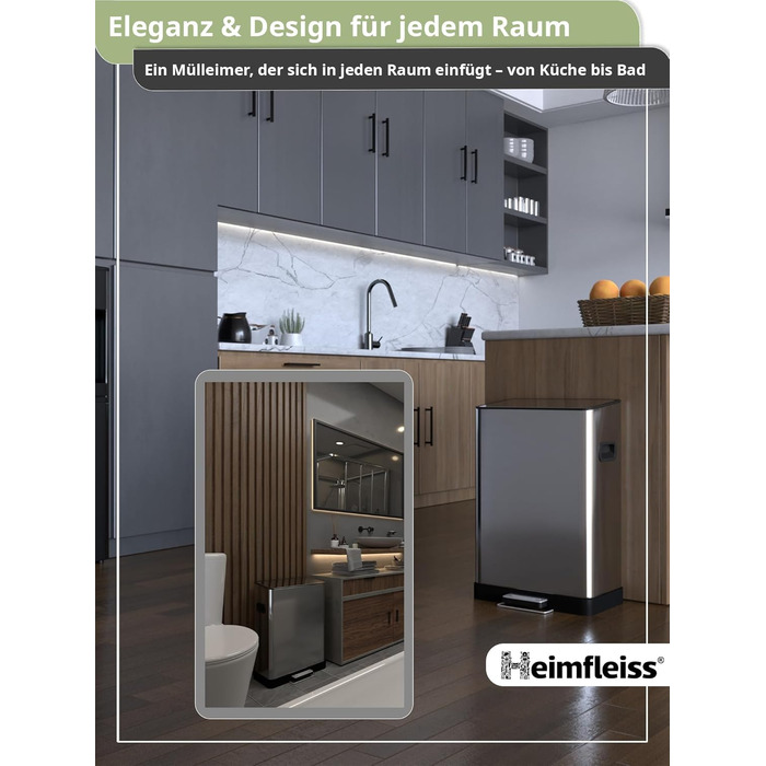 Відро для сміття Heimfleiss 50 л Педальне відро для сміття Дизайнерське прямокутне відро з нержавіючої сталі Сучасне відро для смі