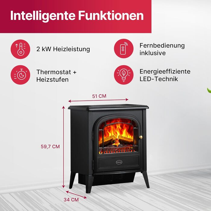 Електричний камін Dimplex Club - Окремостоячий електричний камін з підстилкою з полін та вугілля, а також світлодіодним ефектом полум&39я Optiflame - Перемикається вентилятор-обігрівач потужністю 2 кВт - Пульт дистанційного керування в комплекті