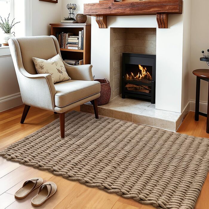 Килимок для бруду DEXI 60 x 90 см, нековзний килимок для дверей з натурального джутового волокна, водовідштовхувальний килимок для використання всередині та зовні приміщень, вхід, тераса, балкон, коричневий 60 x 90 см коричневий