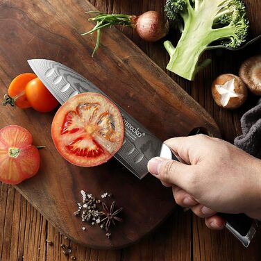 Ніж Сантоку 18 см Дамаський кухонний ніж - Дамаський ніж, гострий кухарський ніж, японський VG-10 з серцевиною & 73-шаровим лезом