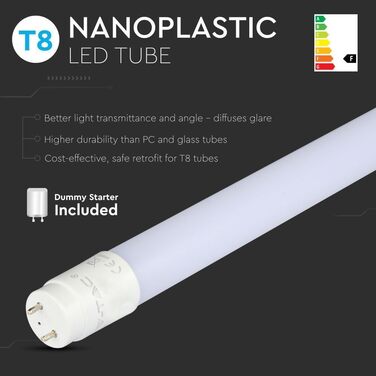 Світлодіодна трубка 120 см, холодний білий (6500 K), 1850 люмен, T8, G13-18W (замінює 36W), включно зі стартером, люмінесцентна лампа LED-TUBE з неоновою трубкою, 10 шт.