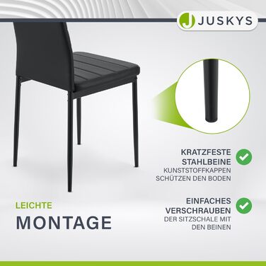 Обідні стільці Juskys Loja, комплект з 4 шт. , з оббивкою зі штучної шкіри та високою спинкою - міцний сталевий каркас, витримує вагу до 120 кг - 4 стільці для їдальні та кухні, кухонні стільці, обідній стілець, чорний, комплект з 4 шт.