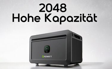 Система накопичення енергії Growatt NOAH 2000 для балкону, ємність акумулятора 2048 Вт, сумісна з балконними електростанціями, IP66, понад 6000 циклів зарядки, 10-річна гарантія, встановлення Plug & Play за 5 хвилин