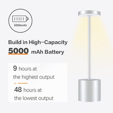Світлодіодна настільна лампа Bravzurg бездротова, 5000 мАг Акумуляторна настільна лампа з можливістю затемнення, алюміній, 3 колірна температура, акумуляторні сенсорні настільні лампи для зовнішнього внутрішнього приліжкового столу Обідній стіл Патіо-бар 