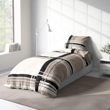 Зимова фланелева постільна білизна з бавовни Затишна пухнаста тепла м&39яка підковдра Сучасна, Розмір 4-предметна 135x200 см, Колір Графічна смужка бежева 4-предметна 135x200 см Графічна смужка бежева