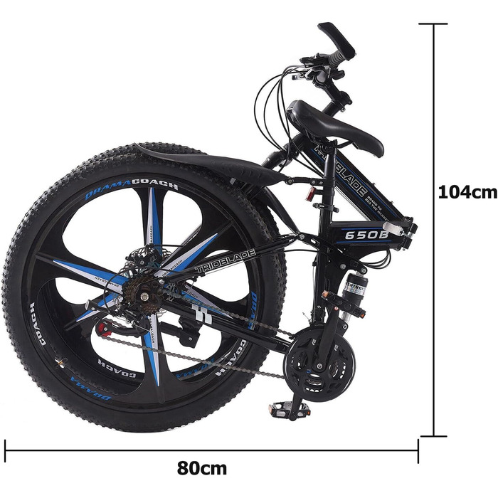 Дюймовий складний гірський велосипед, 21-швидкісна коробка передач Shimano, гірський велосипед з подвійною підвіскою, легка рама, гірський велосипед для чоловіків та жінок, складний спортивний велосипед для дорослих, чорно-синій, 27,5-