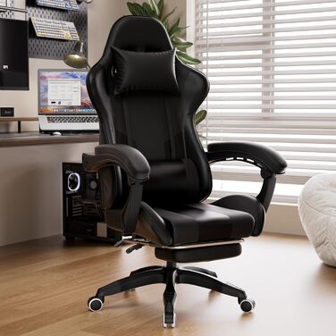 Ігрове крісло Invoker, ергономічне ігрове крісло, комп&39ютерне офісне крісло з підставкою для ніг, регульована спинка 90-135, поворотне крісло для ПК на 360, чорне