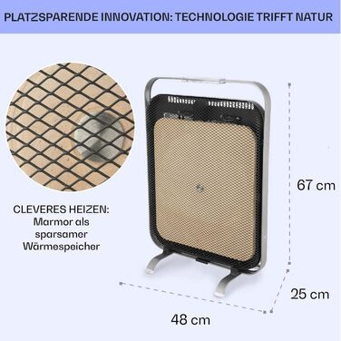Інфрачервоний обігрівач Klarstein, портативний електричний обігрівач, радіаційний обігрівач для приміщень, енергозберігаючий електричний обігрівач, окремостоячий інфрачервоний обігрівач з мармуровим покриттям, термостат, захист від замерзання, 1300 Вт, ср