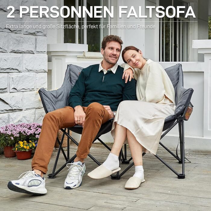 Складаний кемпінговий стілець EVER ADVANCED, ширина 124 см, кемпінговий диван для 2 осіб, розкладний диван, вантажопідйомність 320 кг, товсто м&39який кемпінговий диван, розкладний стілець XXL, 2-місний, висока спинка для саду на свіжому повітрі, балкону,