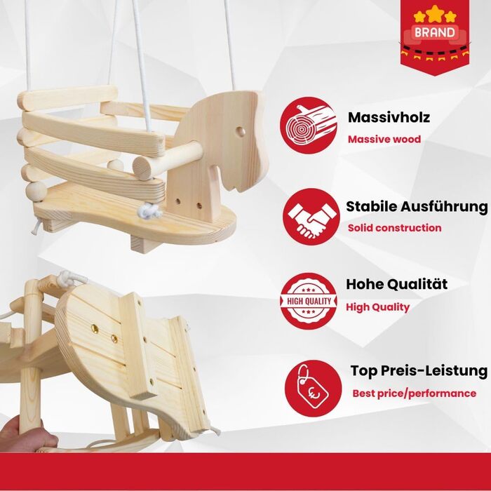 Дитячі дерев'яні гойдалки Гойдалка-кінь Гойдалка решітка Гойдалка дитяча - 6557