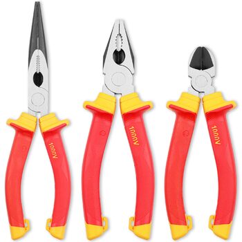 Набір електромонтажних пасатижів (3 шт.), професійні ізольовані, з сертифікацією VDE довгі, гострогубці та бічні кусачки