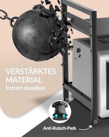 Полиця для мікрохвильової печі, кухонна полиця, стояча, сталь (2-рівнева) Полиця для мікрохвильової печі, шафа для мікрохвильової печі Полиця для зберігання, полиця для пекарні, регульовані по висоті та довжині полиці відеоінструкції, гачки - Чорний, 2-рі