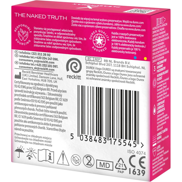 Презервативи Durex Pleasuremax Rippled з кільцями та ґудзиками, 3 шт. и, без запаху, гумові