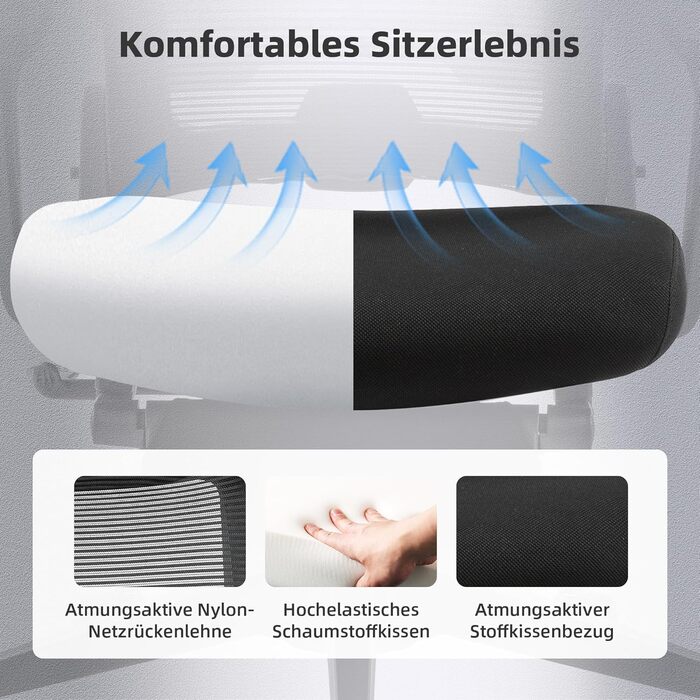 Складане офісне крісло з підставкою для ніг, ергономічне робоче крісло з поперековою опорою та підголівником, крісло для керівників з сітчастою підкладкою, вантажопідйомність 150 кг, для компактної роботи вдома, чорний колір