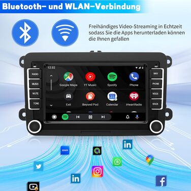 Автомагнітола для VW Passat Golf Polo Caddy Bettle Touran Tiguan Jetta Seat Skoda, система Android 12 2G64G, 7-дюймовий сенсорний екран Carplay Android Auto GPS Navi WiFi Bluetooth FM RDS радіо