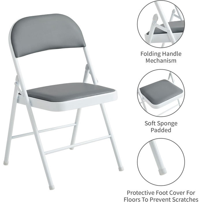 Розкладне крісло mcc direct, розкладне крісло зі штучної шкіри з металевим каркасом та м&39яким сидінням, легко складається та зберігається для дому, офісу, їдальні та приймальні, комплект з 2 шт. (сірий)