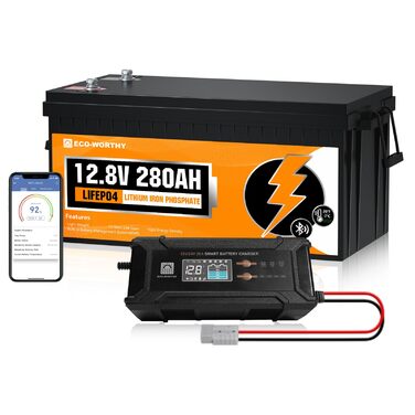 ЕКОЛОГІЧНО ЧИСТИЙ LiFePO4 акумулятор Bluetooth 12V 280Ah із зарядним пристроєм 12/24V 20A, літієва батарея 12V 280Ah з системою BMS 200A, захистом від низьких температур та максимум 15 000 циклів розрядки/розрядки для автофургонів, караванів та човнів.
