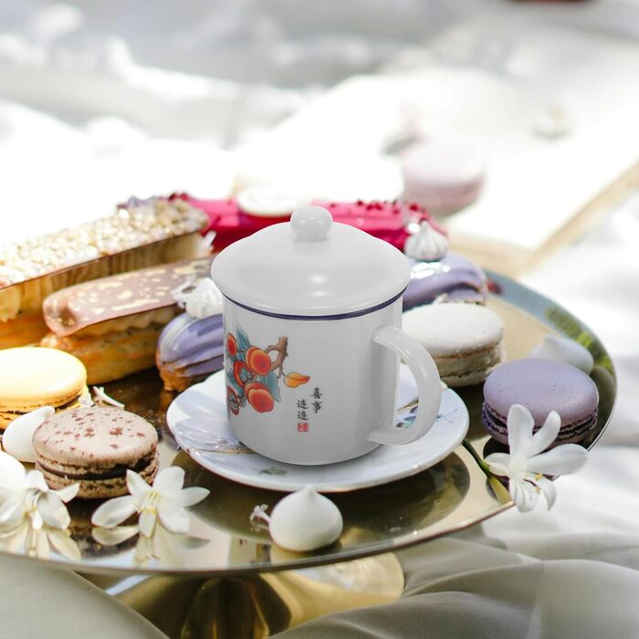 Емальована кружка Ciieeo Vintage Coffee Cup з кришкою, товстостінна емальована кружка для пиття, портативна чашка для води на відкритому повітрі для кемпінгу, офісу та дому