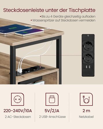 Приліжковий столик VASAGLE з подовжувачем, 2 шухляди, диван-столик, тумбочка для вітальні, спальні, колір верблюжого коричневого кольору - чорнильний LET325K01 1 колір верблюжого коричневого кольору чорнильний чорний