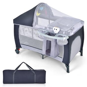 В 1 складне дорожнє ліжечко, люлька, пеленальний столик та манеж з функцією гойдання, в т.ч. музична шкатулка, ігрова дуга, пелена