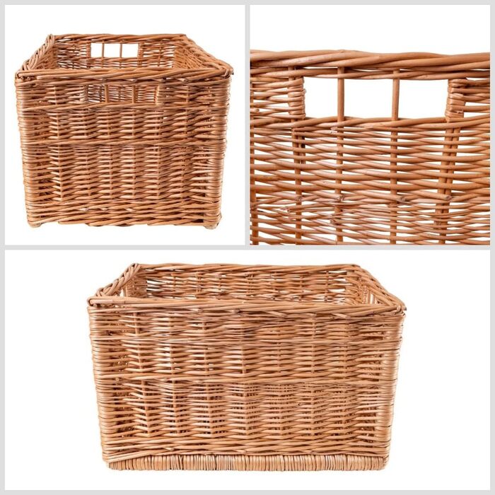 Великий плетений кошик для зберігання Creative Home 40 x 30 x 24 см (/- 2 см) Ручне плетення, міцний Плетений кошик з натуральних матеріалів з ручками Для полиць, іграшок, інструментів, ванної кімнати 40 x 30 x 24 см Коричневий 1