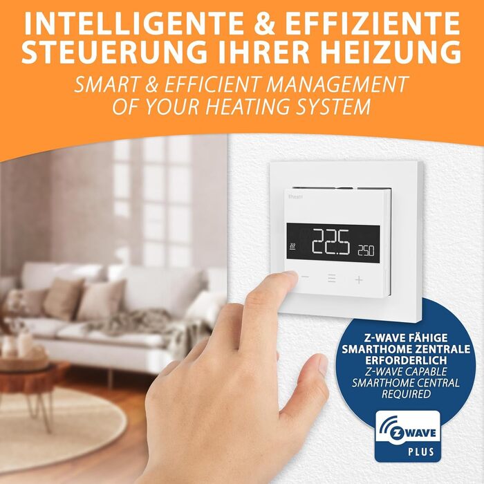 Кімнатний термостат Heatit Z-TRM6 Z-Wave Plus з EXT. Датчик для теплої підлоги електричний і водяний, ІЧ нагрів, колір білий RAL 9003