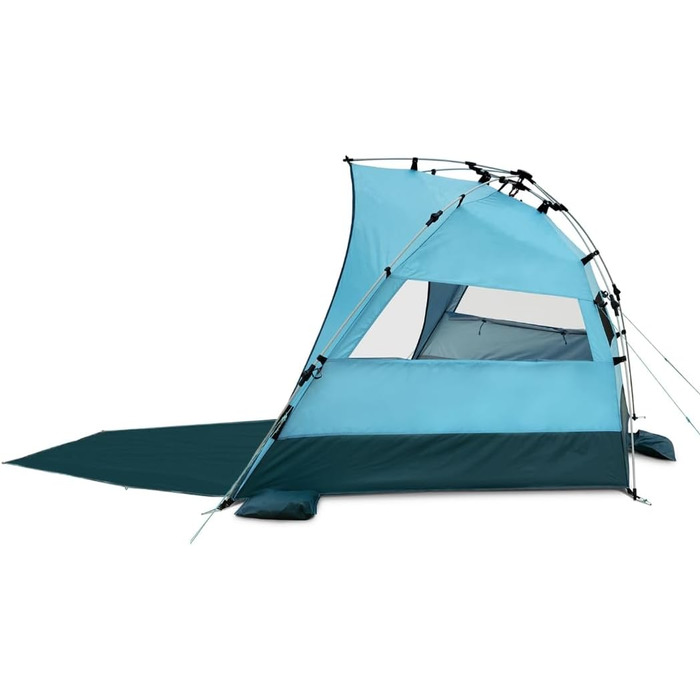 Великий пляжний навіс із захистом від ультрафіолету (UV80) для 3 осіб, включаючи піщані кілочки та сумку на колесах. Захист від сонця для сімей, дітей, немовлят або собак. Світло-блакитний