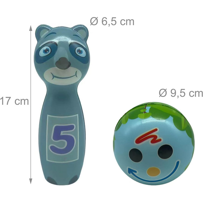 Дитячий набір для боулінгу Relaxdays, 10 кеглей, 2 м&39ячі, тварини, вік 3, для приміщень та вулиці, набір для боулінгу з пінопласту, різнокольоровий