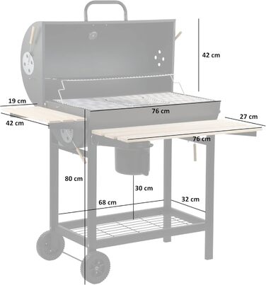 Візок для вугілля BBQ-Toro з кришкою Ø 80 x (L) 42 см Візок для вугілля преміум-класу мобільний, вкл. термометр, підставка для під