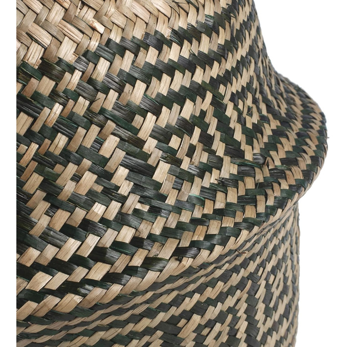 Кошик для рослин з морської трави, квітковий горщик, великий натуральний плетений кошик для білизни з ручкою для зберігання рослинних іграшок (чорна смужка), 32 x 28 см, чорна смужка