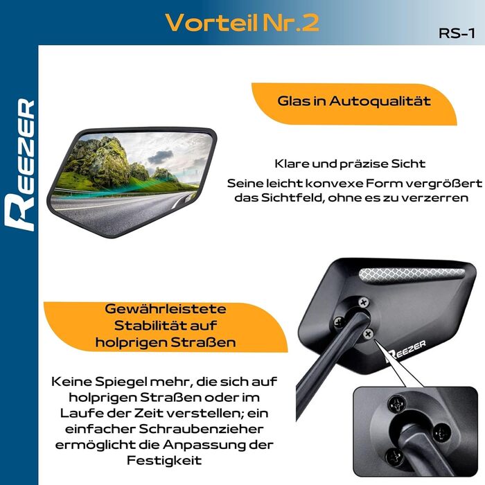 Ліве велосипедне дзеркало REEZER з надзвичайно великою дзеркальною поверхнею - Регульоване на 360 велосипедне дзеркало для керма електровелосипеда та електросамоката - Дзеркало заднього виду, сумісне з усіма моделями - ЛІВЕ
