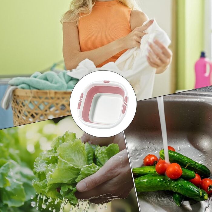 Складаний умивальник - Миска Портативна ванна для миття обличчя, одягу, ніг, замочування, кемпінгу, прання, рожева