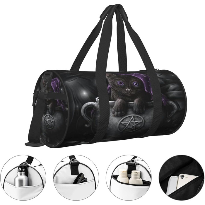 Дорожня сумка Wicca, чорна, з принтом кота, для жінок та чоловіків. Ідеальна для подорожей та на ніч, в стилі Вікка та язичництва.