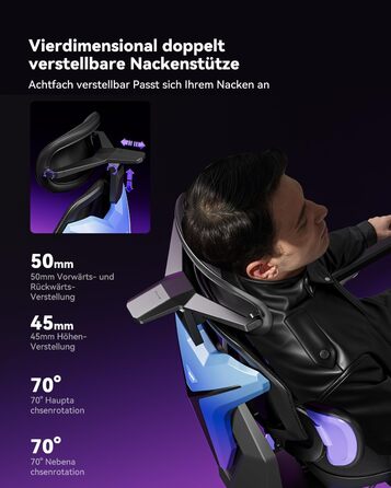 Ергономічне ігрове крісло AutoFull G7, ігрові крісла з динамічною поперековою підтримкою, поворотними підлокітниками на 720 по двох осях, нахилом спинки на 140 та подушкою для шиї 4D (лазерне) Laser Color