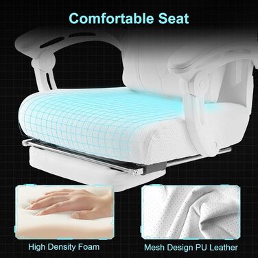 Ергономічне офісне крісло GTPLAYER, стілець для роботи, ігрове крісло, обертове крісло, регульована поперекова підтримка, підголівник, крісло для керівника з підлокітниками, що з&39єднуються, безшумні колеса, білий колір