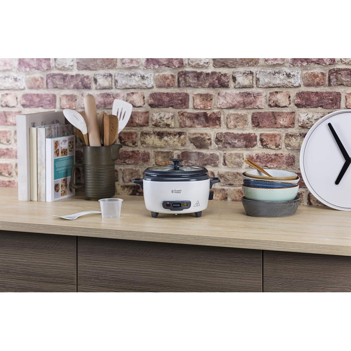 Рисоварка Russell Hobbs мала середня 0,8 л з вставкою для пароварки (функція підтримки тепла, каструля з антипригарним покриттям, ложка для рису та мірна чашка, мультиварка для овочів та риби тощо) 27030-56 Одинарний