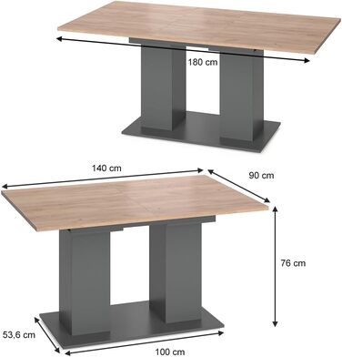 Обідній стіл Vicco Dix, розкладний обідній стіл, антрацит/золотий дуб, 140 x 90 см